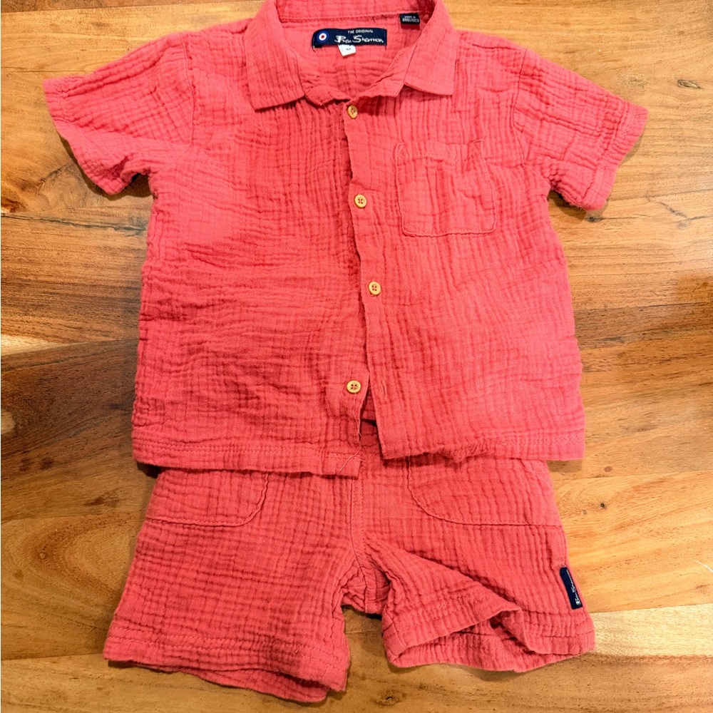Ben Sherman Coral Button-Up Shirt and shorts set